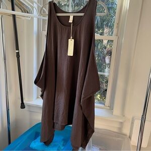 Chalet NWT Sleeveless Tunic Lagenlook Brown L/XL Cotton Bamboo Blend Boho Topper